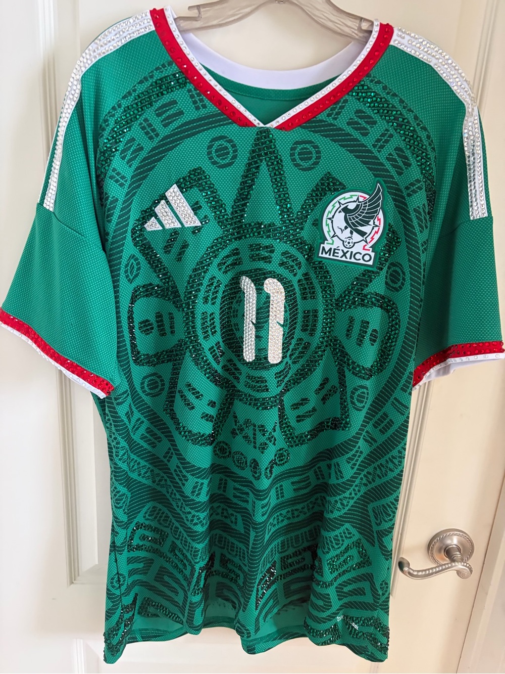 adidas Green Soccer Jersey with White and Gold Logo Accents